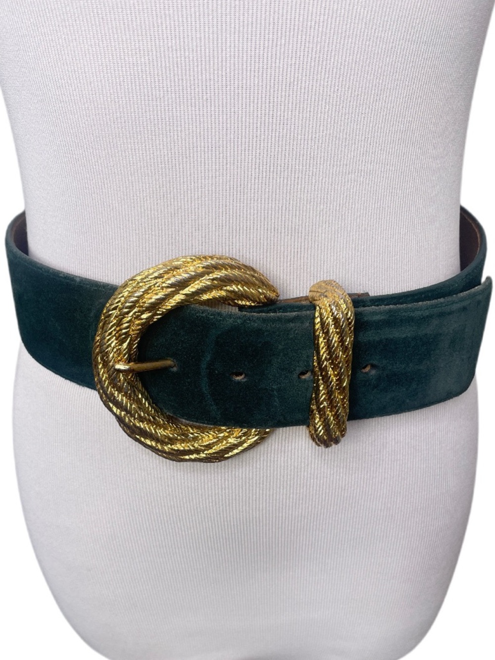 Linda Allard for Ellen Tracy Dark Green Suede Leather Large Buckle Belt